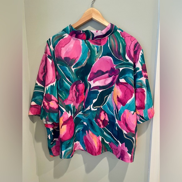 Fabletics Button Down Pajama Top-Painted Tulips-Size 2X-New with Tags - Picture 6 of 10